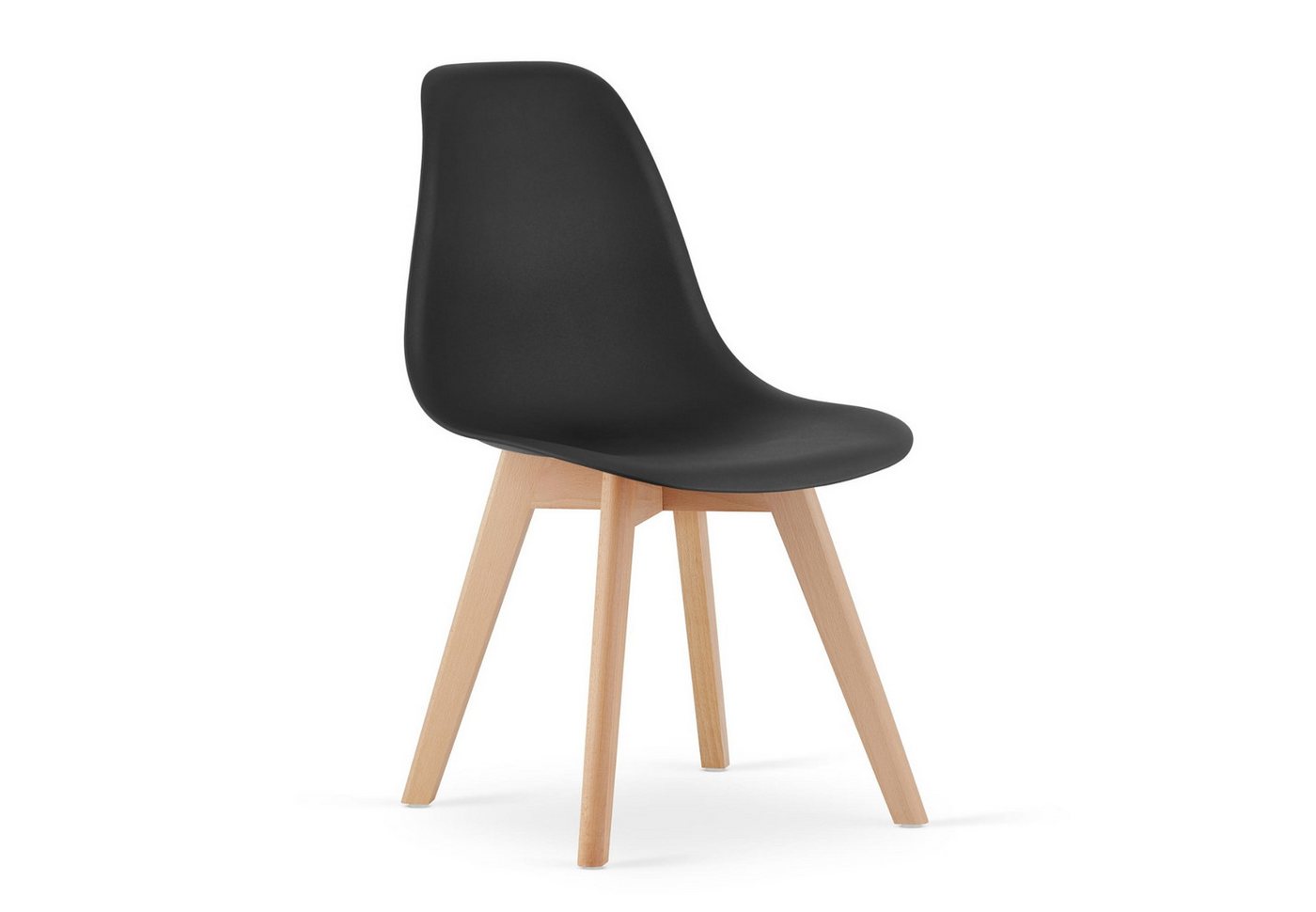 Home Collective Esszimmerstuhl Bürostuhl, Küchenstuhl, Sitzmaterial Polypropylen (mit Holzbeinen aus Buche, 120 kg Sitzlast, 54,5 x 46 x 80 cm), schwarzer Sitz, natürliche Beine 1 Stuhl von Home Collective
