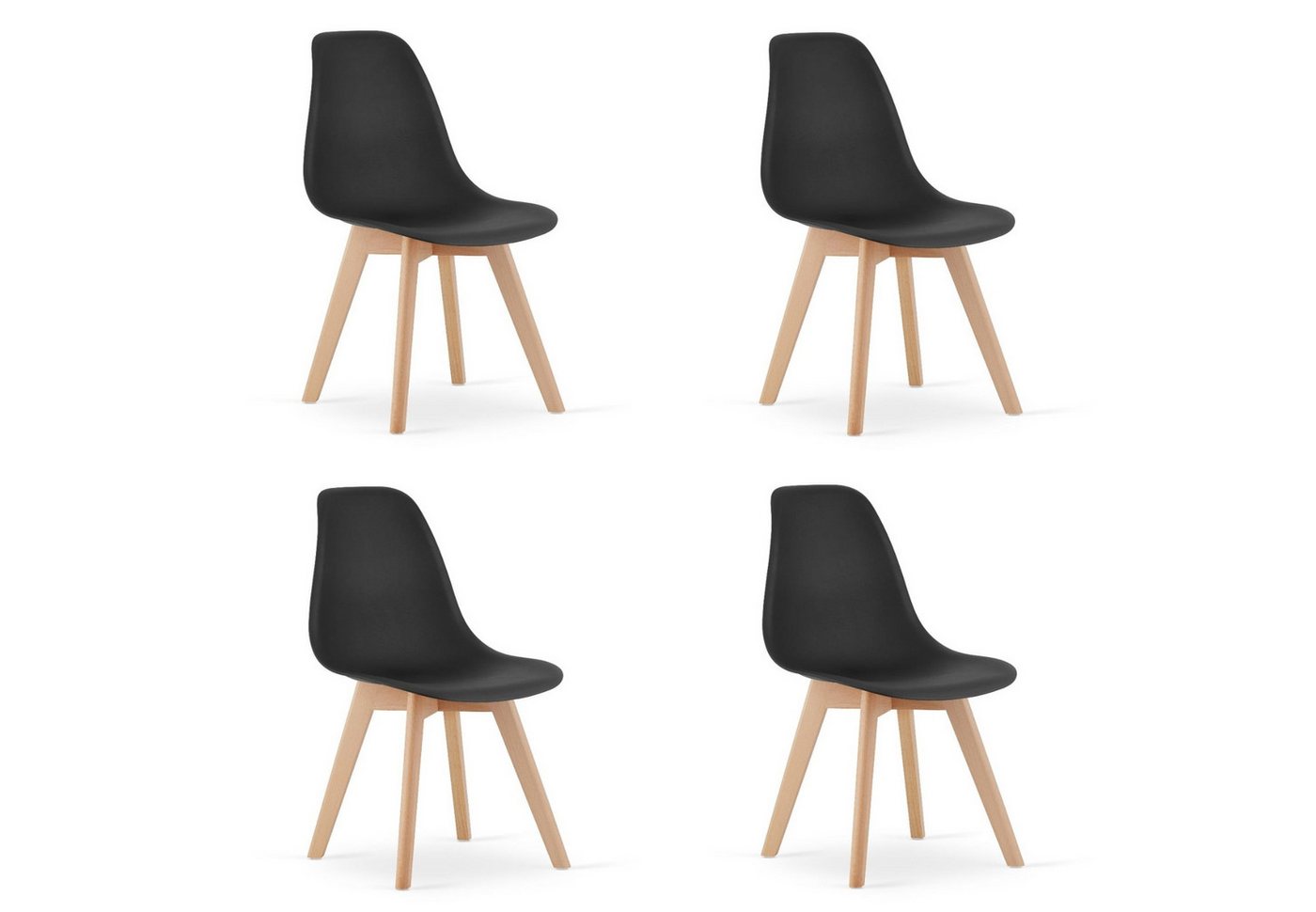 Home Collective Esszimmerstuhl Bürostuhl, Küchenstuhl, Sitzmaterial Polypropylen (mit Holzbeinen aus Buche, 120 kg Sitzlast, 54,5 x 46 x 80 cm), schwarzer Sitz, natürliche Beine 4er Set von Home Collective