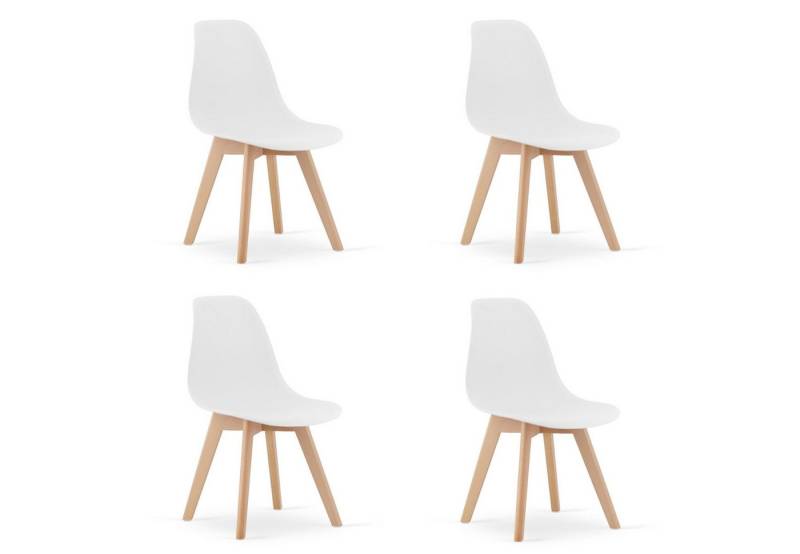 Home Collective Esszimmerstuhl Bürostuhl, Küchenstuhl, Sitzmaterial Polypropylen (mit Holzbeinen aus Buche, 120 kg Sitzlast, 54,5 x 46 x 80 cm), weißer Sitz, natürliche Beine 4er Set von Home Collective