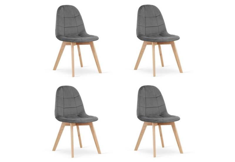 Home Collective Esszimmerstuhl Bürostuhl Küchenstuhl, gepolsterter Stuhl, Velours-Sitzmaterial (120 kg Sitzlast, ideal für Wohnzimmer, Küche, Schlafzimmer, Esszimmer), mit Holzbeinen aus Buche dunkelgrauer Samt 4er Set von Home Collective
