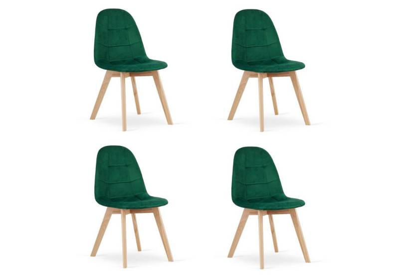 Home Collective Esszimmerstuhl Bürostuhl Küchenstuhl, gepolsterter Stuhl, Velours-Sitzmaterial (120 kg Sitzlast, ideal für Wohnzimmer, Küche, Schlafzimmer, Esszimmer), mit Holzbeinen aus Buche dunkelgrüner Samt 4er Set von Home Collective