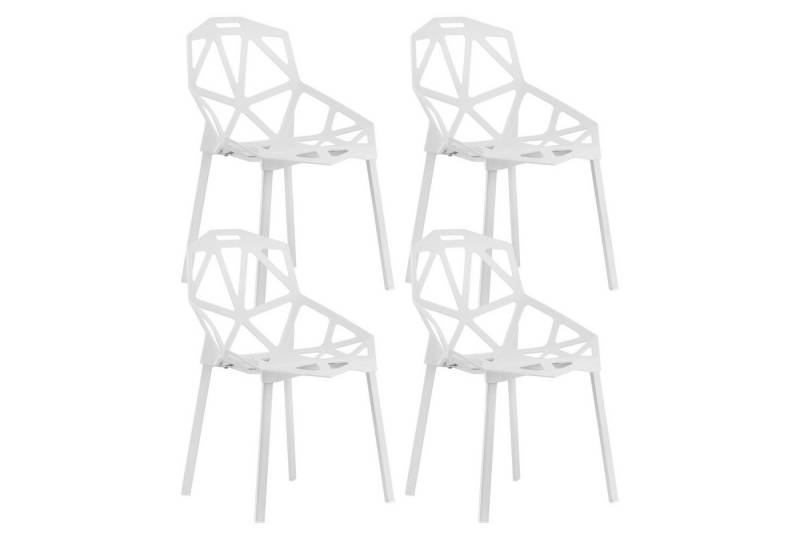 Home Collective Esszimmerstuhl Gartenstuhl Wohnzimmerstuhl, Schale aus Kunststoff (Füße aus Metall Stuhl mit stilvollem, ergonomischem Sitzkomfort), bis zu 120 kg belastbar Weiß 4er Set von Home Collective