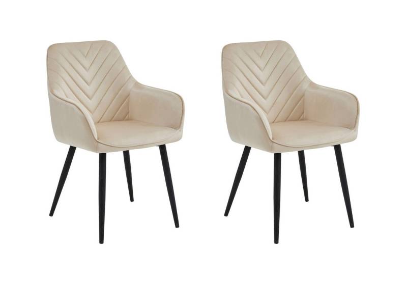 Home Collective Esszimmerstuhl Küchenstuhl, Polsterstuhl, Schminktisch Stuhl mit Armlehnen, 2er Set Samt Loungesessel, belastbar bis 110 kg, Beige von Home Collective