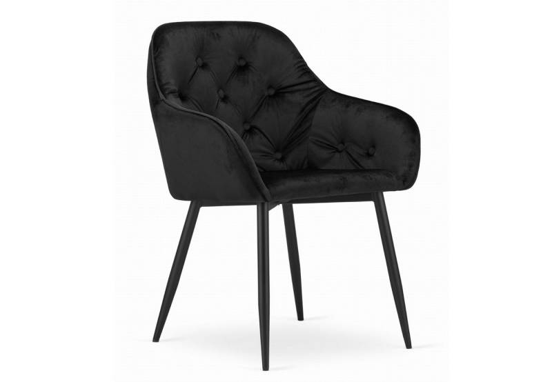 Home Collective Esszimmerstuhl Schreibtischstuhl mit Rückenlehne und Armlehne, gepolsterter Stuhl (mit Metallbeinen, Lounge Büro 120 kg Sitzlast, 55,5 x 61 x 81 cm), schwarzer Samt und schwarze Beine 2er Set von Home Collective