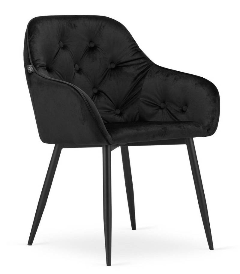 Home Collective Esszimmerstuhl Schreibtischstuhl mit Rückenlehne und Armlehne, gepolsterter Stuhl (mit Metallbeinen, Lounge Büro 120 kg Sitzlast, 55,5 x 61 x 81 cm), schwarzer Samt und schwarze Beine 2er Set von Home Collective