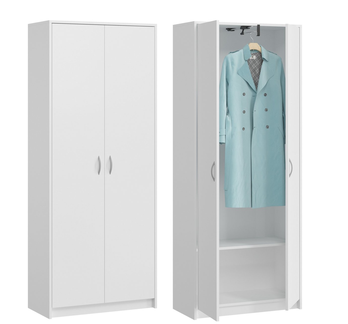 Home Collective Garderobenschrank Garderobe Mehrzweckschrank weiß 74cm Breite 180cm Höhe mit Trompeten-Auszug und Extra-Fach, Kleiderschrank Organizer von Home Collective