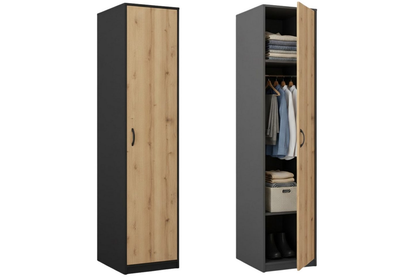 Home Collective Garderobenschrank Kleiderschrank mit 1 Tür, 1 Kleiderstange und 2 Einlegeböden 40 cm breit Schrank schmal matte Oberfläche graphit Eiche Home Collective Garderobenschrank Kleiderschrank mit 1 Tür, 1 Kleiderstange und 2 Einlegeböden 40 cm breit Schrank schmal matte Oberfläche graphit Eiche von Home Collective