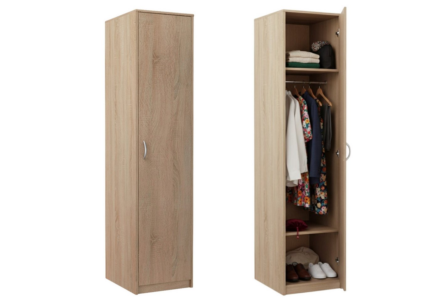 Home Collective Garderobenschrank Kleiderschrank mit 1 Tür, 1 Kleiderstange und 2 Einlegeböden 40 cm breit Schrank schmal matte Oberfläche sonoma von Home Collective