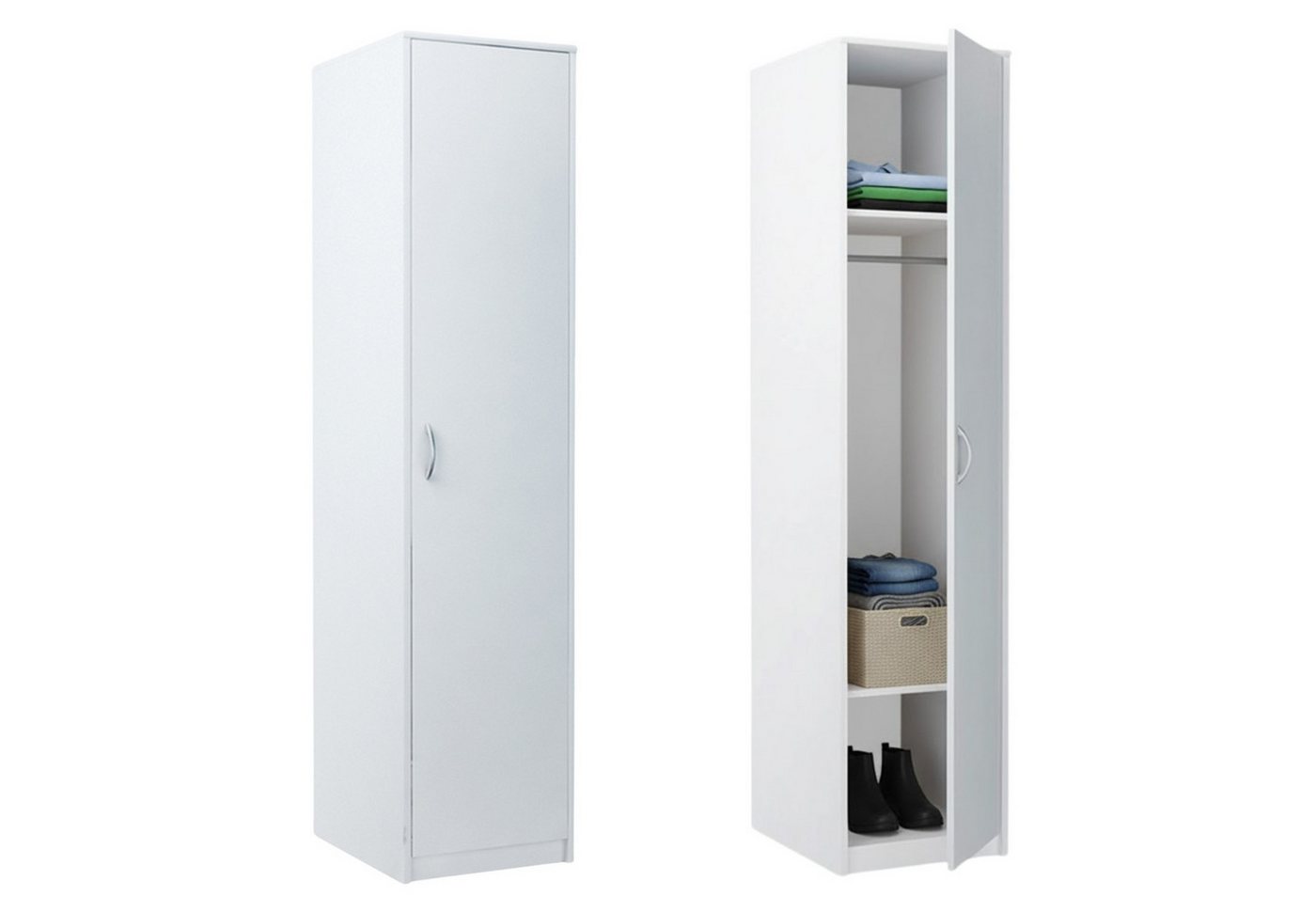 Home Collective Garderobenschrank Kleiderschrank mit 1 Tür, 1 Kleiderstange und 2 Einlegeböden 40 cm breit Schrank schmal matte Oberfläche weiß von Home Collective
