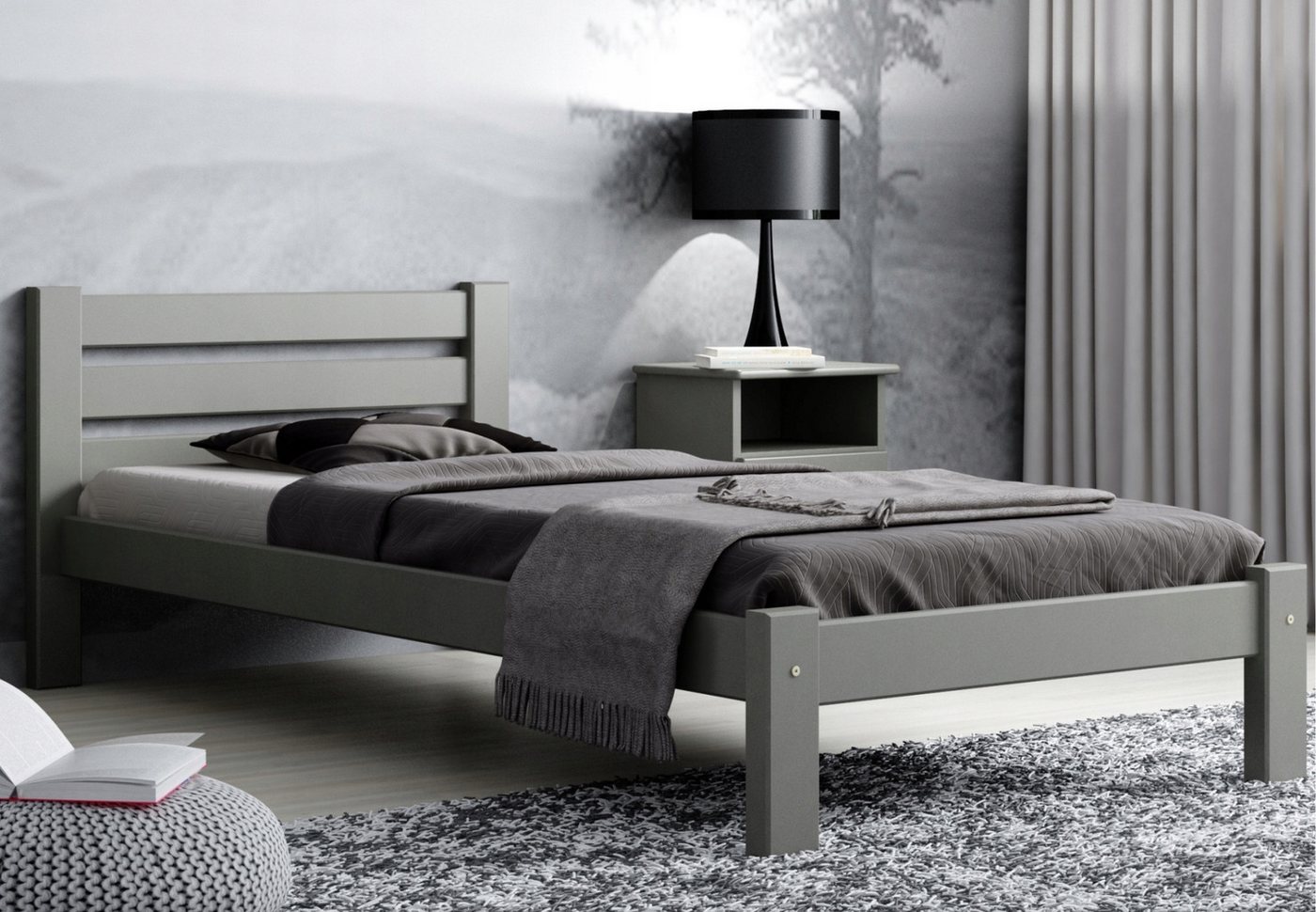 Home Collective Holzbett Einzelbett Massivholz Bett mit Massive Bettbeine & sicherem Lack, 210x102x72 cm, Grau Home Collective Holzbett Einzelbett Massivholz Bett mit Massive Bettbeine & sicherem Lack, 210x102x72 cm, Grau von Home Collective