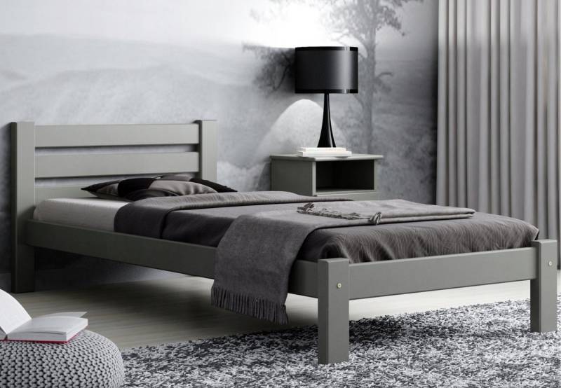 Home Collective Holzbett Einzelbett Massivholz Bett mit Massive Bettbeine & sicherem Lack, 210x102x72 cm, Grau von Home Collective