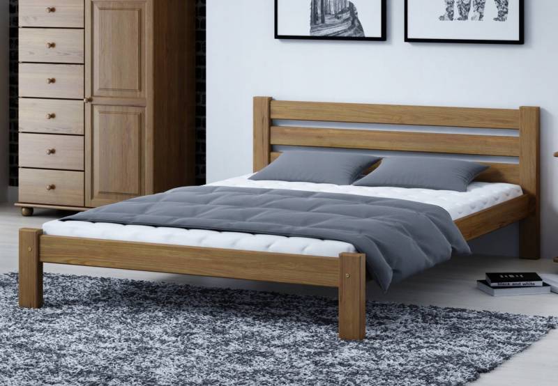Home Collective Holzbett Einzelbett Massivholz Bett mit Massive Bettbeine & sicherem Lack, 210x152x72 cm, Eiche von Home Collective