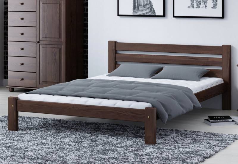 Home Collective Holzbett Einzelbett Massivholz Bett mit Massive Bettbeine & sicherem Lack, 210x152x72 cm, Walnuss von Home Collective