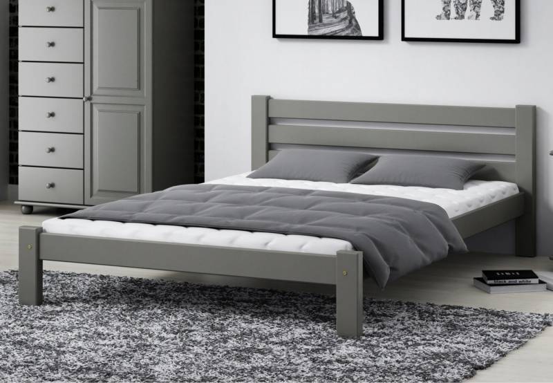 Home Collective Holzbett Einzelbett Massivholz Bett mit Massive Bettbeine & sicherem Lack, 210x172x72 cm, Grau von Home Collective