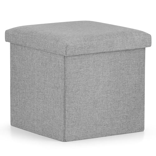 Home Collective Klapphocker, 2-in-1-Hocker und Stauraum, L - 38 x 38 x 38 cm, 80 kg Sitzlast, 37 l Stauraum, leicht zu reinigendes Oxford-Gewebe, Sitzhocker Aufbewahrungsbox, grau von Home Collective
