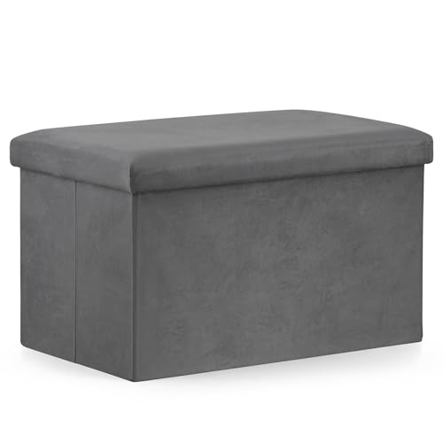 Home Collective Klapphocker, 2-in-1-Hocker und Stauraum, XL - 60 x 38 x 38 cm, 80 kg Sitzlast, 63 l Stauraum, Sitzhocker Aufbewahrungsbox Grauer Samt von Home Collective