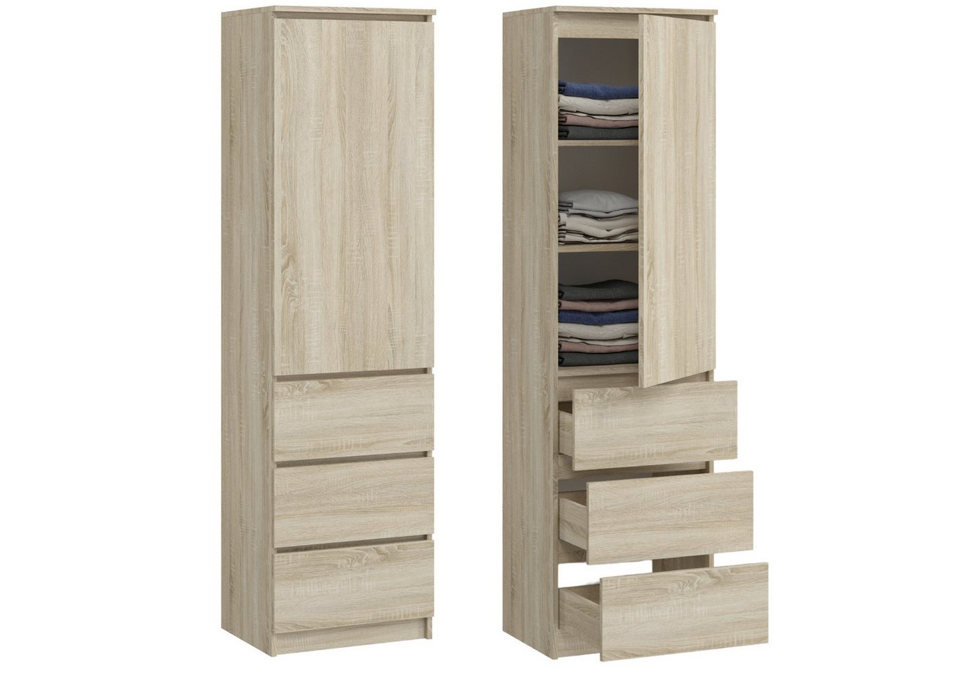 Home Collective Kleiderschrank Mehrzweckschrank mit 3 Einlegeböden & 3 Schubladen 50x40x180 cm (BxTxH), Sonoma – kompakter & funktionaler Schrank von Home Collective