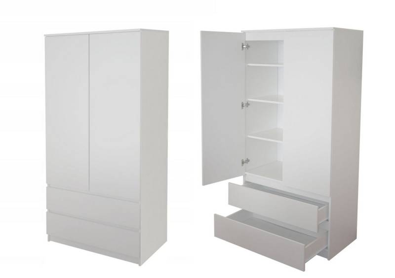 Home Collective Kleiderschrank Schrank 90cm breit mit 2 Schubladen, 3 Einlegeböden und Kleiderstange (Haushaltsschrank Schrank Organizer erweiterbar auf 235cm Höhe für Schlafzimmer Flur Keller Büro) 180cm hoch mit 7 Fächern aus Holz in weiß von Home Collective