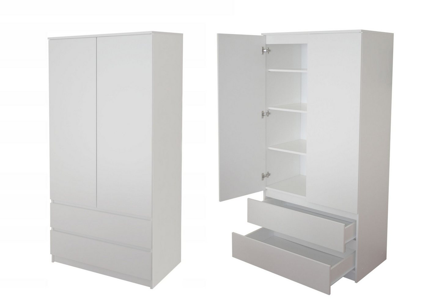 Home Collective Kleiderschrank Schrank 90cm breit mit 2 Schubladen, 3 Einlegeböden und Kleiderstange (Haushaltsschrank Schrank Organizer erweiterbar auf 235cm Höhe für Schlafzimmer Flur Keller Büro) 180cm hoch mit 7 Fächern aus Holz in weiß von Home Collective