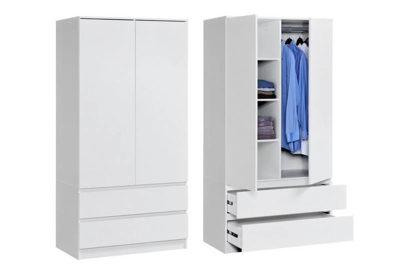 Home Collective Kleiderschrank mit 2 Türen, 3 Einlegeböden und 2 Schubkästen in Weiß (Schrank Garderobenschrank für Schlafzimmer, Kinderzimmer, Flur, Keller) Kleiderschrank 90 cm breit mit Schubladen Höhe 182 cm von Home Collective