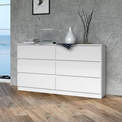 Home Collective Kommode, Schlafzimmer Flur, Schrank, Sideboard, Highboard mit 6 Schubladen, Breite 140 cm Höhe 75 | Weiß Perfekt für Wohnzimmer, Schlafzimmer oder Esszimmer Home Collective Kommode, Schlafzimmer Flur, Schrank, Sideboard, Highboard mit 6 Schubladen, Breite 140 cm Höhe 75 | Weiß Perfekt für Wohnzimmer, Schlafzimmer oder Esszimmer von Home Collective