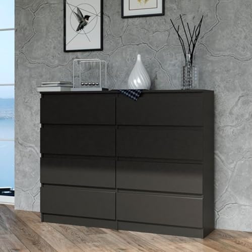 Home Collective Kommode, Schlafzimmer Flur, Schrank, Sideboard, Highboard mit 8 Schubladen, Breite 120 cm Höhe 97 | Schwarz von Home Collective