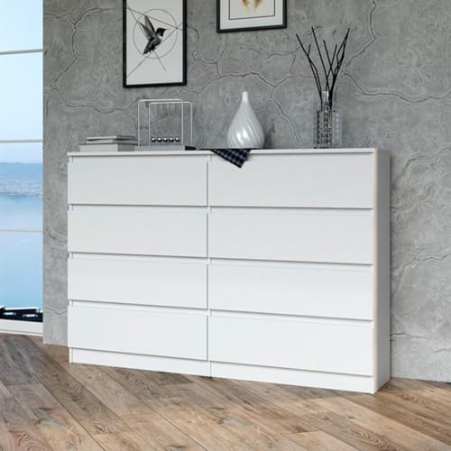 Home Collective Kommode, Schlafzimmer Flur, Schrank, Sideboard, Highboard mit 8 Schubladen, Breite 140 cm Höhe 97 | Weiß von Home Collective