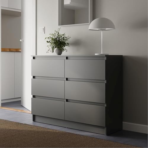 Home Collective Kommode 100cm breit mit 6 Schubladen Kommode anthrazit Holz Schrank mit Schubladen Sideboard Highboard Anrichte Schlafzimmer Wohnzimmer Flur Büro Organizer Breite 100 cm Höhe 78 cm von Home Collective