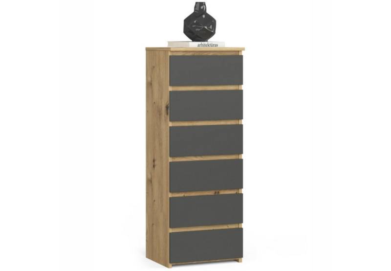 Home Collective Kommode 40 cm breit Holz Highboard Sideboard für Flur Schlafzimmer Wohnzimmer (Mehrzweckschrank Schrank schmal Kommode Schlafzimmer mit Schubladen), Kinderzimmer, 109 cm hoch mit 6 Schubladen Artisan Eiche-graphit von Home Collective