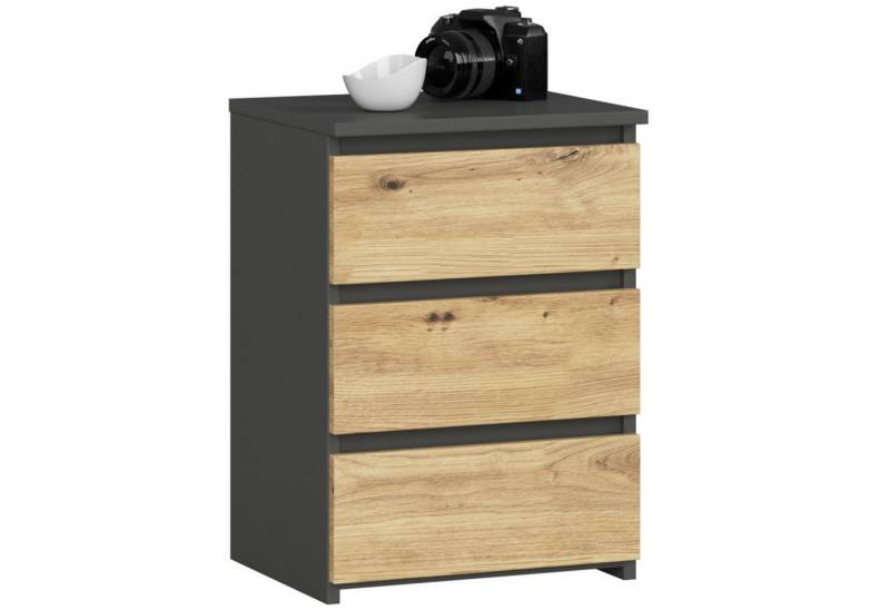 Home Collective Kommode 40 cm breit Holz Highboard Sideboard für Flur Schlafzimmer Wohnzimmer (Mehrzweckschrank Schrank schmal Kommode Schlafzimmer mit Schubladen), Kinderzimmer Organizer, 57 cm hoch, 3 Schubladen graphit-Artisan Eiche von Home Collective