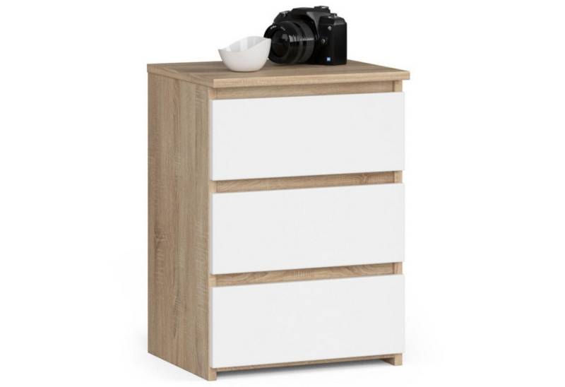 Home Collective Kommode 40 cm breit Holz Highboard Sideboard für Flur Schlafzimmer Wohnzimmer (Mehrzweckschrank Schrank schmal Kommode Schlafzimmer mit Schubladen), Kinderzimmer Organizer, 57 cm hoch mit 3 Schubladen sonoma Eiche-weiß von Home Collective