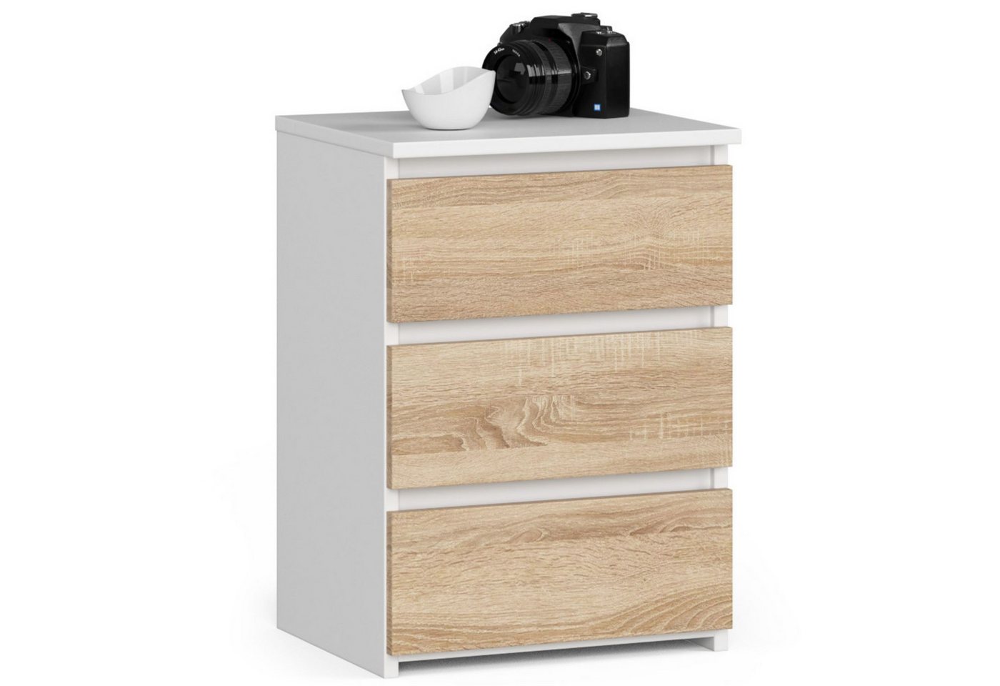 Home Collective Kommode 40 cm breit Holz Highboard Sideboard für Flur Schlafzimmer Wohnzimmer (Mehrzweckschrank Schrank schmal Kommode Schlafzimmer mit Schubladen), Kinderzimmer Organizer, 57 cm hoch mit 3 Schubladen weiß-sonoma Eiche von Home Collective