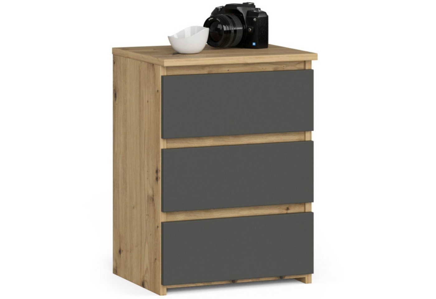 Home Collective Kommode 40 cm breit Holz Highboard Sideboard für Flur Schlafzimmer Wohnzimmer (Mehrzweckschrank Schrank schmal Kommode Schlafzimmer mit Schubladen), Kinderzimmer Organizer, 57 cm hoch mit 3 Schubladen Artisan Eiche-grau von Home Collective