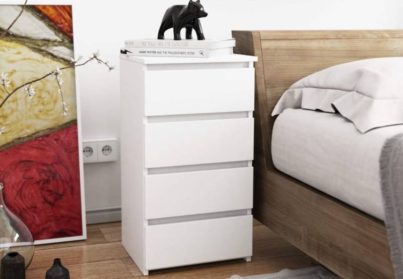 Home Collective Kommode 40 cm breit Holz Highboard Sideboard für Flur Schlafzimmer Wohnzimmer (Mehrzweckschrank Schrank schmal Kommode Schlafzimmer mit Schubladen), Kinderzimmer Organizer, 73 cm hoch mit 4 Schubladen weiß von Home Collective