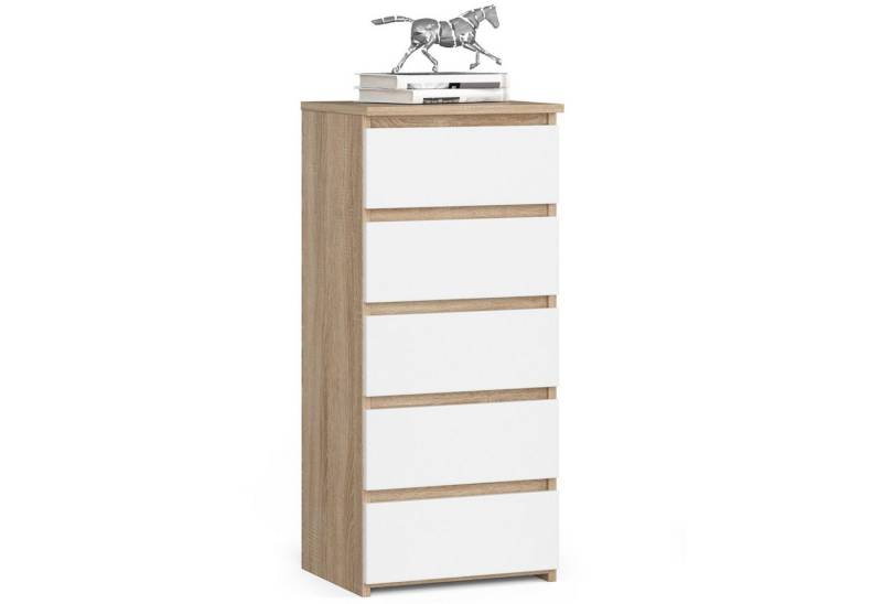 Home Collective Kommode 40 cm breit Holz Highboard Sideboard für Flur Schlafzimmer Wohnzimmer (Mehrzweckschrank Schrank schmal Kommode Schlafzimmer mit Schubladen), Kinderzimmer Organizer, 92 cm hoch mit 5 Schubladen sonoma Eiche-weiß von Home Collective