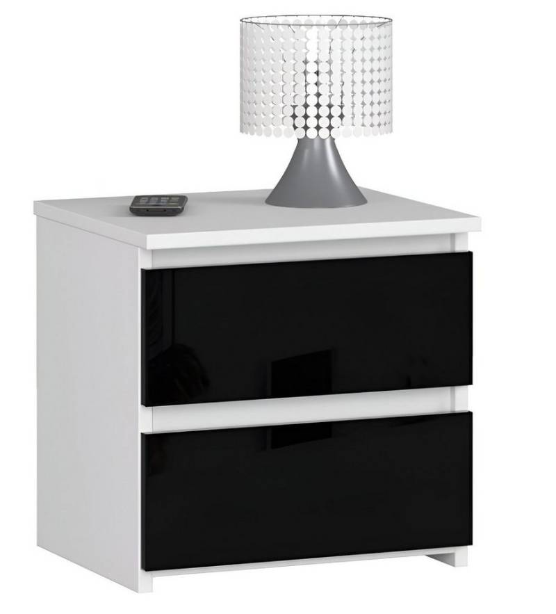 Home Collective Kommode 40 cm breit Holz Highboard Sideboard für Flur Schlafzimmer Wohnzimmer (Mehrzweckschrank Schrank schmal Kommode Schlafzimmer mit Schubladen), mit zwei Schublade 40 cm hoch viel Stauraum, weiß schwarz Hochglanz von Home Collective
