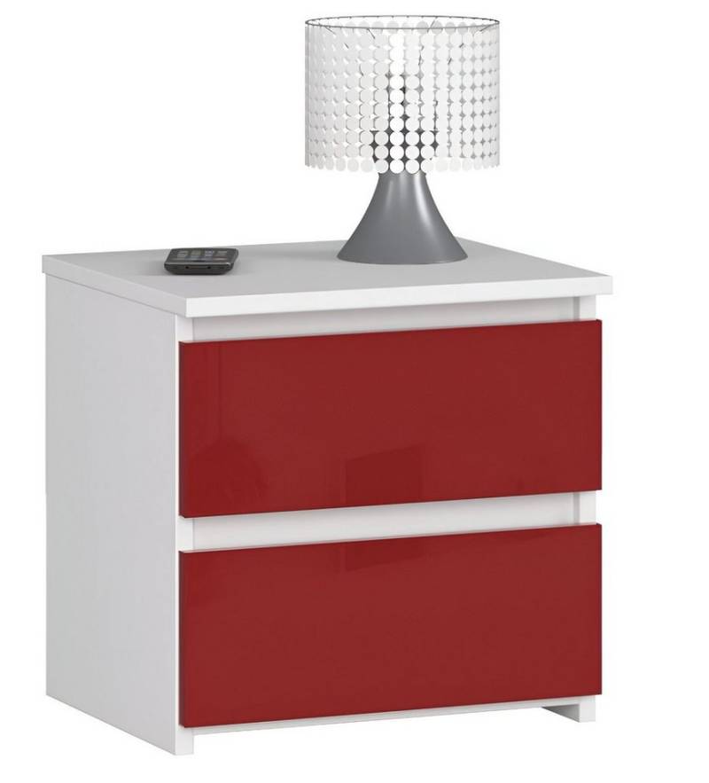 Home Collective Kommode 40 cm breit Holz Highboard Sideboard für Flur Schlafzimmer Wohnzimmer (Mehrzweckschrank Schrank schmal Kommode Schlafzimmer mit Schubladen), mit zwei Schublade 40 cm hoch viel Stauraum, weiß rot Hochglanz von Home Collective