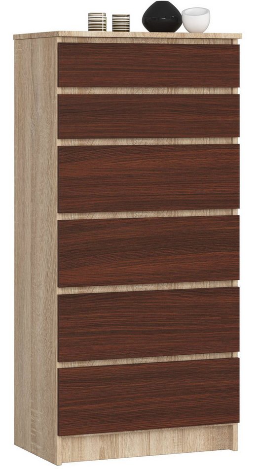 Home Collective Kommode 60 cm breit Holz Highboard Sideboard für Flur Schlafzimmer Wohnzimmer (Kommode Schlafzimmer Kommode mit Schubladen Holz Schrank), Kinderzimmer Organizer, 130 cm hoch mit 6 Schubladen sonoma-venge von Home Collective
