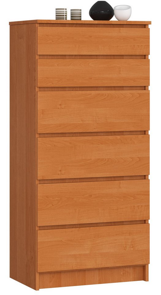Home Collective Kommode 60 cm breit Holz Highboard Sideboard für Flur Schlafzimmer Wohnzimmer (Kommode Schlafzimmer Kommode mit Schubladen Holz Schrank), Kinderzimmer Organizer, 130 cm hoch mit 6 Schubladen Erle von Home Collective