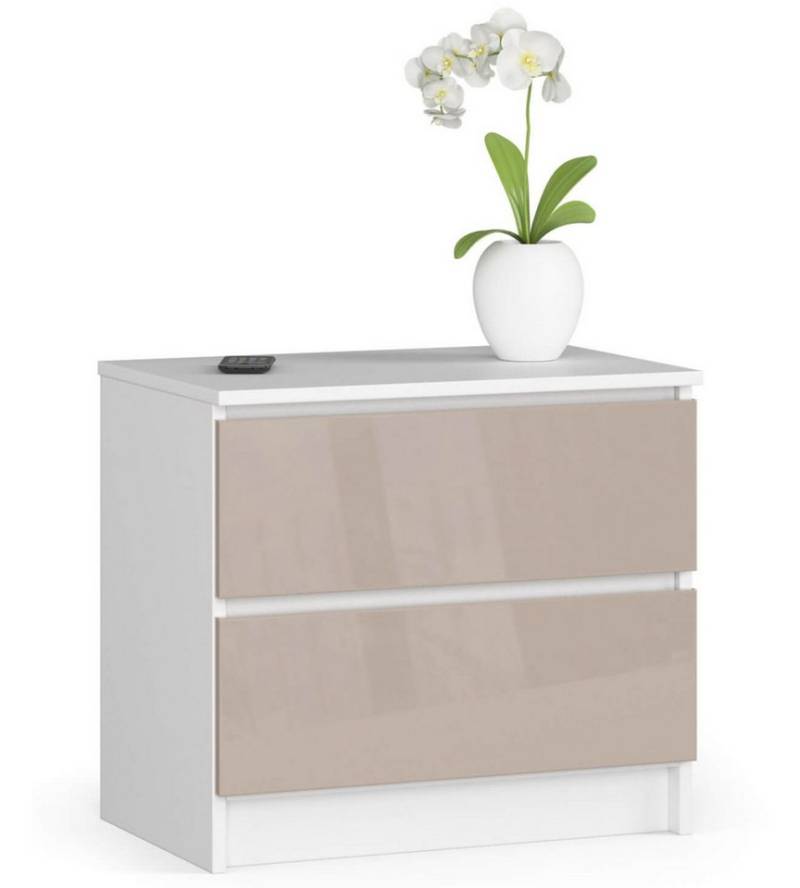 Home Collective Kommode 60 cm breit Holz Highboard Sideboard für Flur Schlafzimmer Wohnzimmer (Kommode Schlafzimmer Kommode mit Schubladen Holz Schrank), Kinderzimmer Organizer, 55 cm hoch, 2 Schubladen Cappuccino Hochglanz von Home Collective