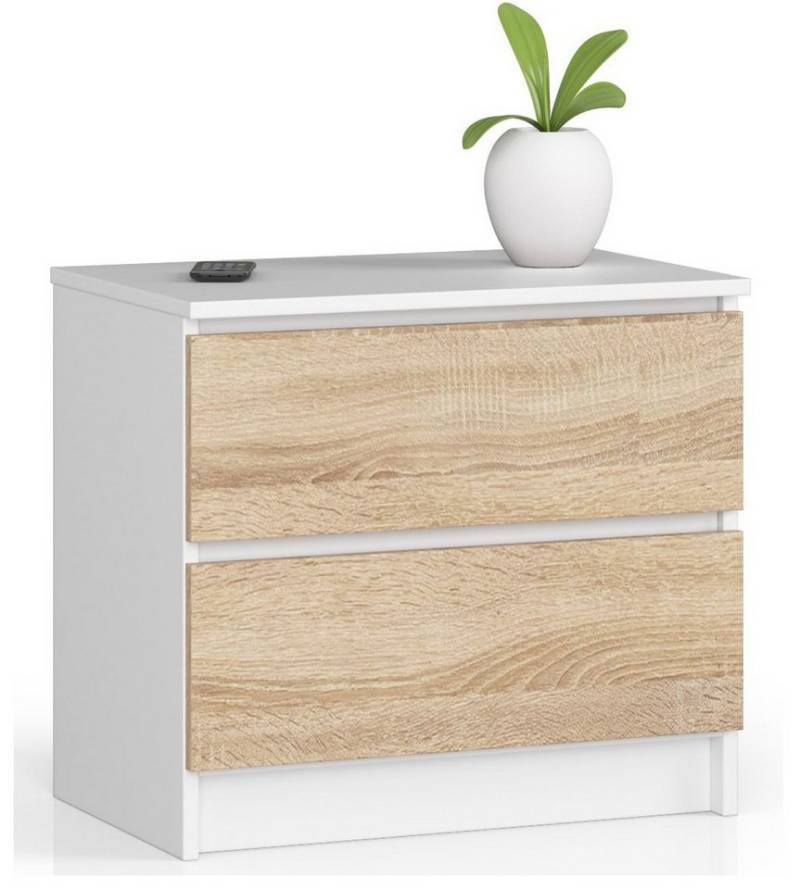 Home Collective Kommode 60 cm breit Holz Highboard Sideboard für Flur Schlafzimmer Wohnzimmer (Kommode Schlafzimmer Kommode mit Schubladen Holz Schrank), Kinderzimmer Organizer, 55 cm hoch mit 2 Schubladen weiß-sonoma von Home Collective