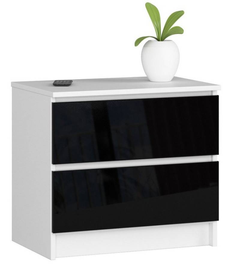 Home Collective Kommode 60 cm breit Holz Highboard Sideboard für Flur Schlafzimmer Wohnzimmer (Kommode Schlafzimmer Kommode mit Schubladen Holz Schrank), Kinderzimmer Organizer, 55 cm hoch mit 2 Schubladen schwarz Hochglanz von Home Collective