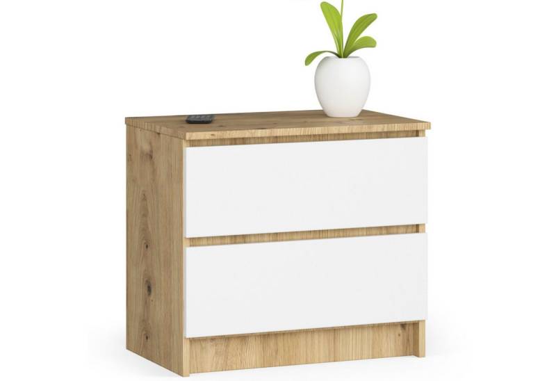 Home Collective Kommode 60 cm breit Holz Highboard Sideboard für Flur Schlafzimmer Wohnzimmer (Kommode Schlafzimmer Kommode mit Schubladen Holz Schrank), Kinderzimmer Organizer, 55 cm hoch mit 2 Schubladen Artisan Eiche-weiß von Home Collective