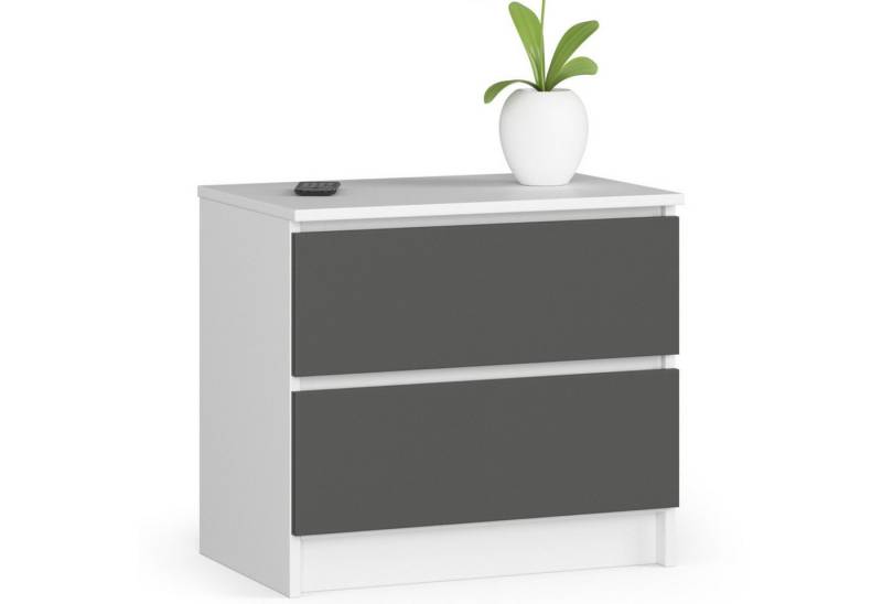Home Collective Kommode 60 cm breit Holz Highboard Sideboard für Flur Schlafzimmer Wohnzimmer (Kommode Schlafzimmer Kommode mit Schubladen Holz Schrank), Kinderzimmer Organizer, 55 cm hoch mit 2 Schubladen weiß-grau von Home Collective
