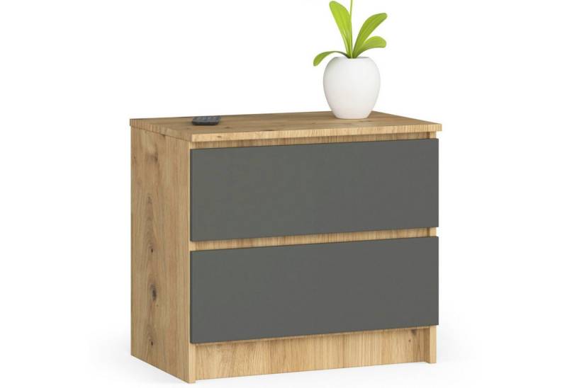 Home Collective Kommode 60 cm breit Holz Highboard Sideboard für Flur Schlafzimmer Wohnzimmer (Kommode Schlafzimmer Kommode mit Schubladen Holz Schrank), Kinderzimmer Organizer, 55 cm hoch mit 2 Schubladen Artisan Eiche-grau von Home Collective