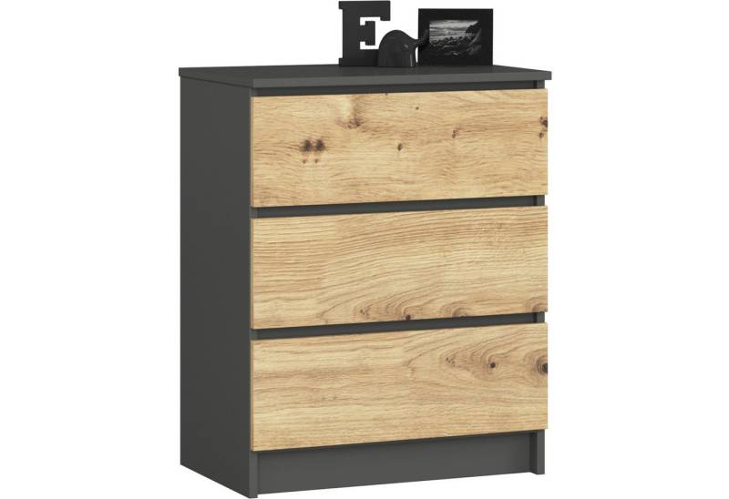 Home Collective Kommode 60 cm breit Holz Highboard Sideboard für Flur Schlafzimmer Wohnzimmer (Kommode Schlafzimmer Kommode mit Schubladen Holz Schrank), Kinderzimmer Organizer, 77 cm hoch, 3 Schubladen graphit-Artisan Eiche von Home Collective
