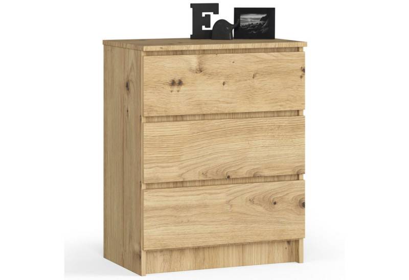 Home Collective Kommode 60 cm breit Holz Highboard Sideboard für Flur Schlafzimmer Wohnzimmer (Kommode Schlafzimmer Kommode mit Schubladen Holz Schrank), Kinderzimmer Organizer, 77 cm hoch mit 3 Schubladen Artisan Eiche von Home Collective
