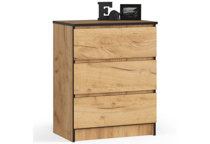 Home Collective Kommode 60 cm breit Holz Highboard Sideboard für Flur Schlafzimmer Wohnzimmer (Kommode Schlafzimmer Kommode mit Schubladen Holz Schrank), Kinderzimmer Organizer, 77 cm hoch mit 3 Schubladen Eiche von Home Collective