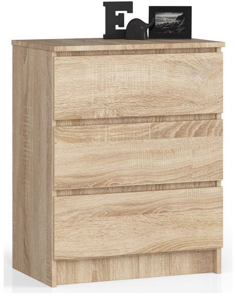 Home Collective Kommode 60 cm breit Holz Highboard Sideboard für Flur Schlafzimmer Wohnzimmer (Kommode Schlafzimmer Kommode mit Schubladen Holz Schrank), Kinderzimmer Organizer, 77 cm hoch mit 3 Schubladen sonoma von Home Collective