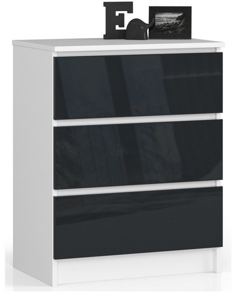 Home Collective Kommode 60 cm breit Holz Highboard Sideboard für Flur Schlafzimmer Wohnzimmer (Kommode Schlafzimmer Kommode mit Schubladen Holz Schrank), Kinderzimmer Organizer, 77 cm hoch mit 3 Schubladen graphit Hochglanz von Home Collective